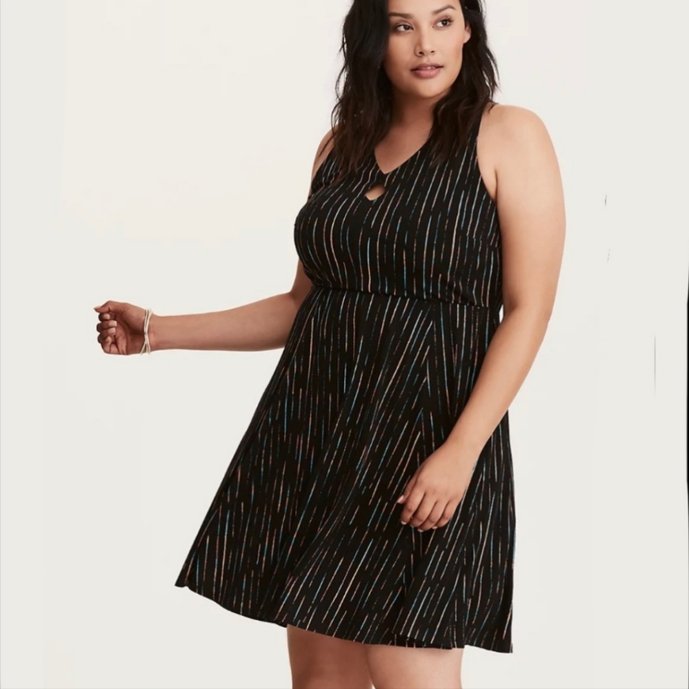 Torrid Black & Neon Goth Mobwife Pinstripe Racerback Skater Dress Size 18 20 2X